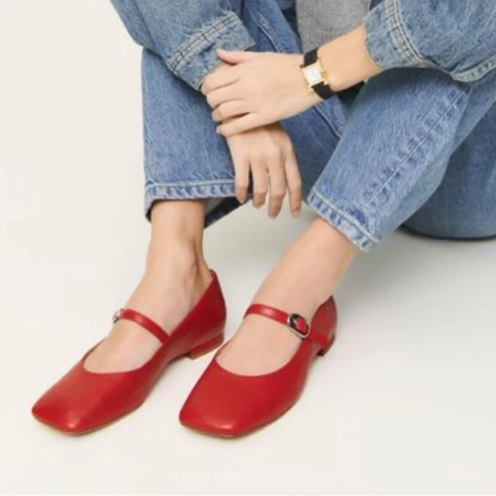 Reformation Red Mary Jane Flats-NWOT Size 8.5